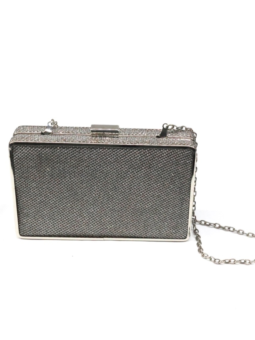 Jessica McClintock Silver Mesh Box Clutch — Chain Strap Evening Bag